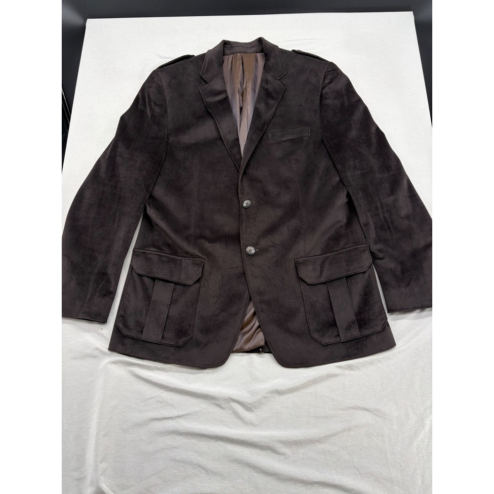 Murano Mens Brown Faux Suede Blazer Jacket Epaulets Cargo Pockets Size L